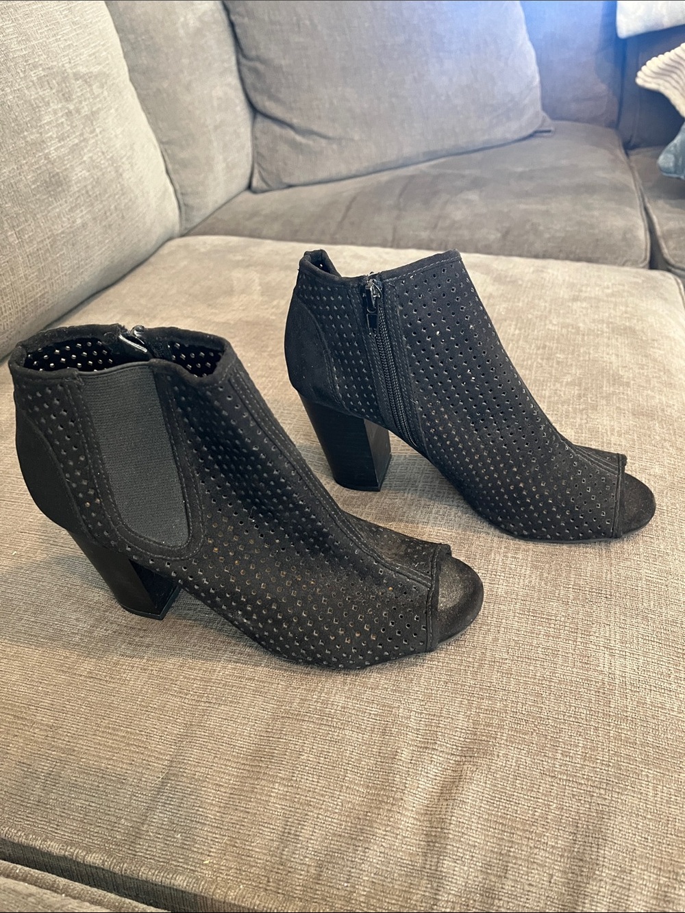 Chinese Laundry Black Perforated Peep-Toe Ankle Booties